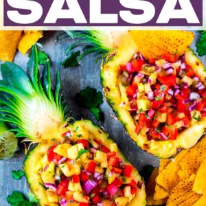 Pineapple salsa with a text title overlay.