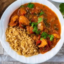 Easy Slow Cooker Chicken Curry in a bowl with some brown rice
