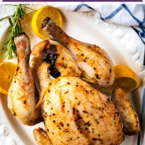 Slow cooker whole chicken with a text title overlay.