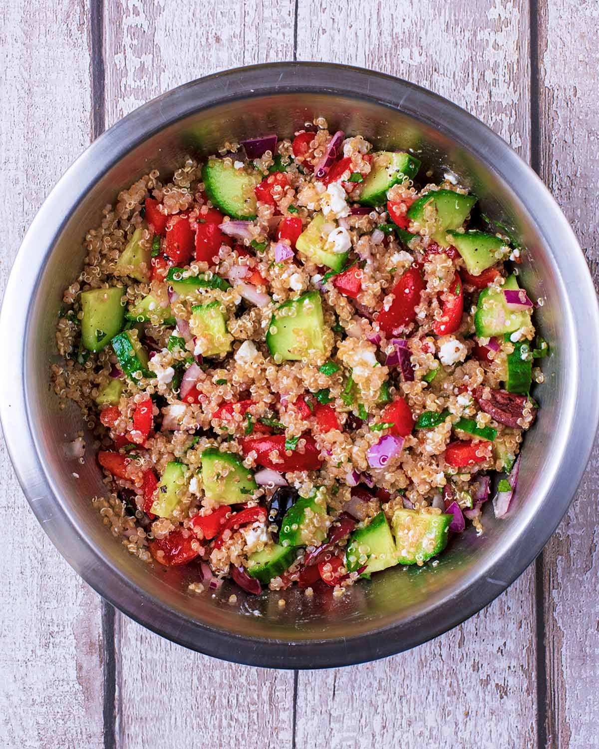 Everything mixed together in the bowl.