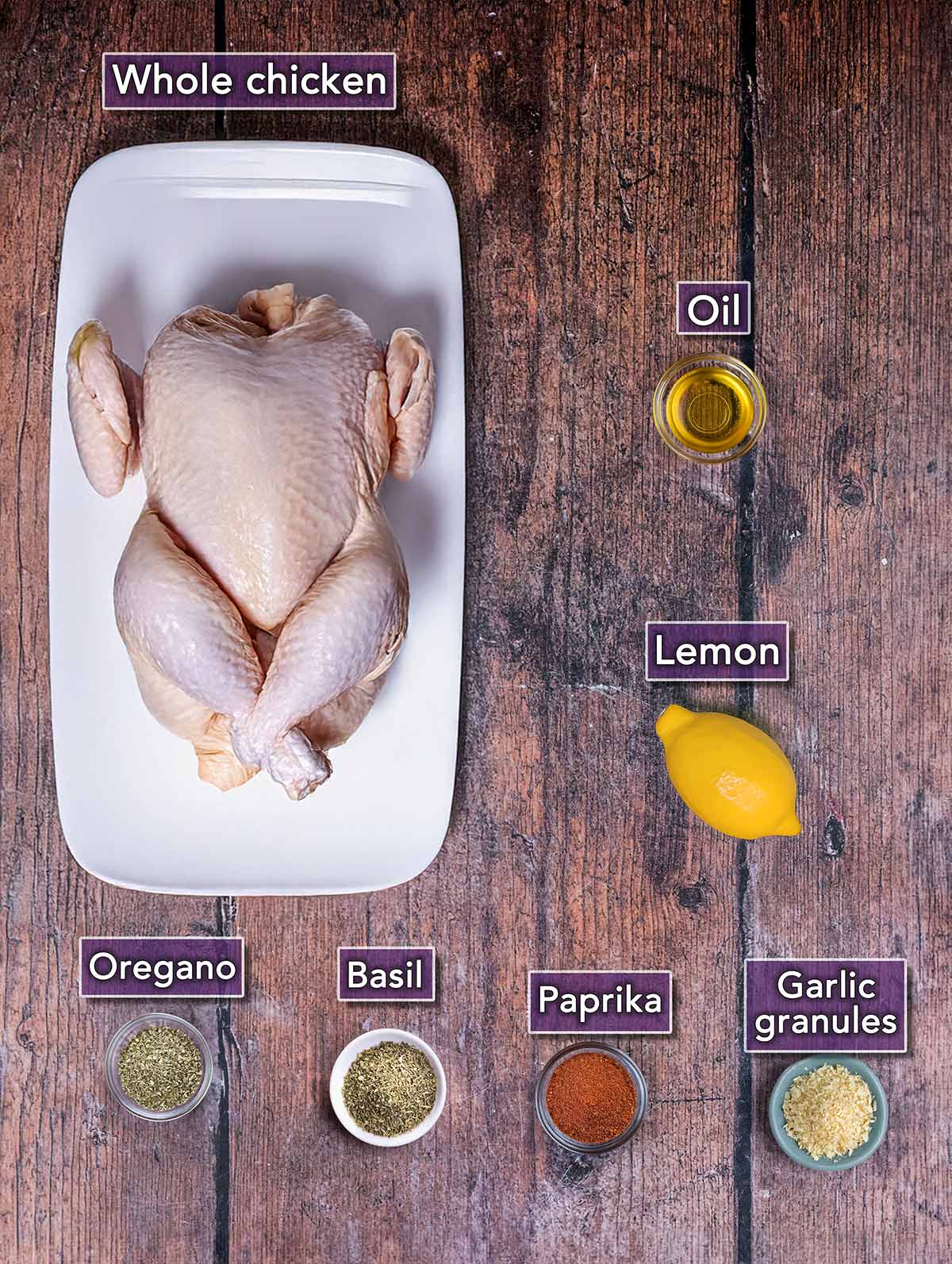 All the ingredients needed to make this recipe, each with a text overlay label.