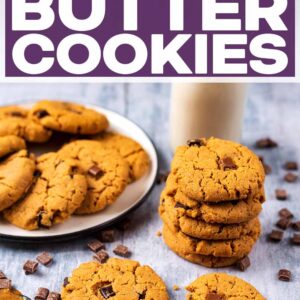 Almond butter cookies with a text title overlay.