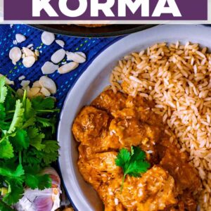 Chicken korma with a text title overlay.