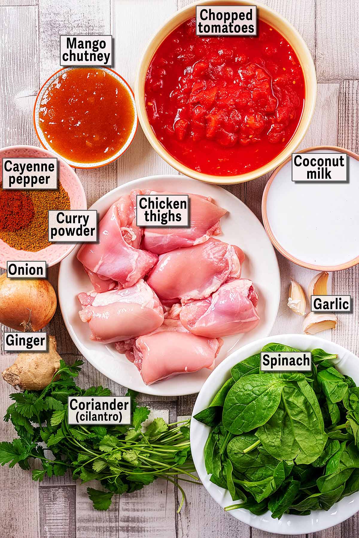 All the ingredients needed for this recipe each with text overlay labels.