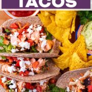 Salmon tacos with a text title overlay.