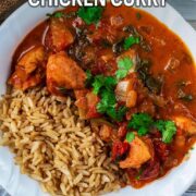 Slow cooker chicken curry with a text title overlay.