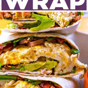 Breakfast wrap with a text title overlay.