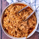 A bowl of slow cooker pulled pork.