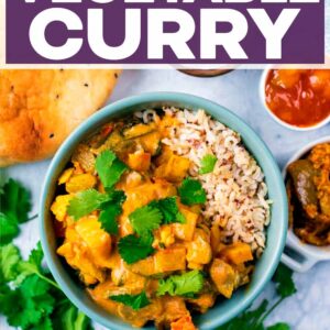 Slow cooker vegetable curry with a text title overlay.