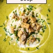Asparagus soup with a text overlay title.