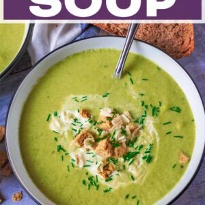 Asparagus soup with a text title overlay.