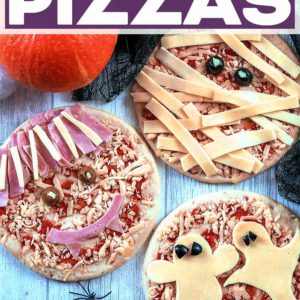 Halloween pizzas with a text title overlay.