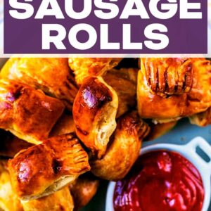 Easy sausage rolls with a text title overlay.