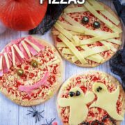 Halloween pizzas with a text overlay title.