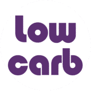 The words low carb in a white circle.