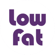 the words low fat in a white circle.
