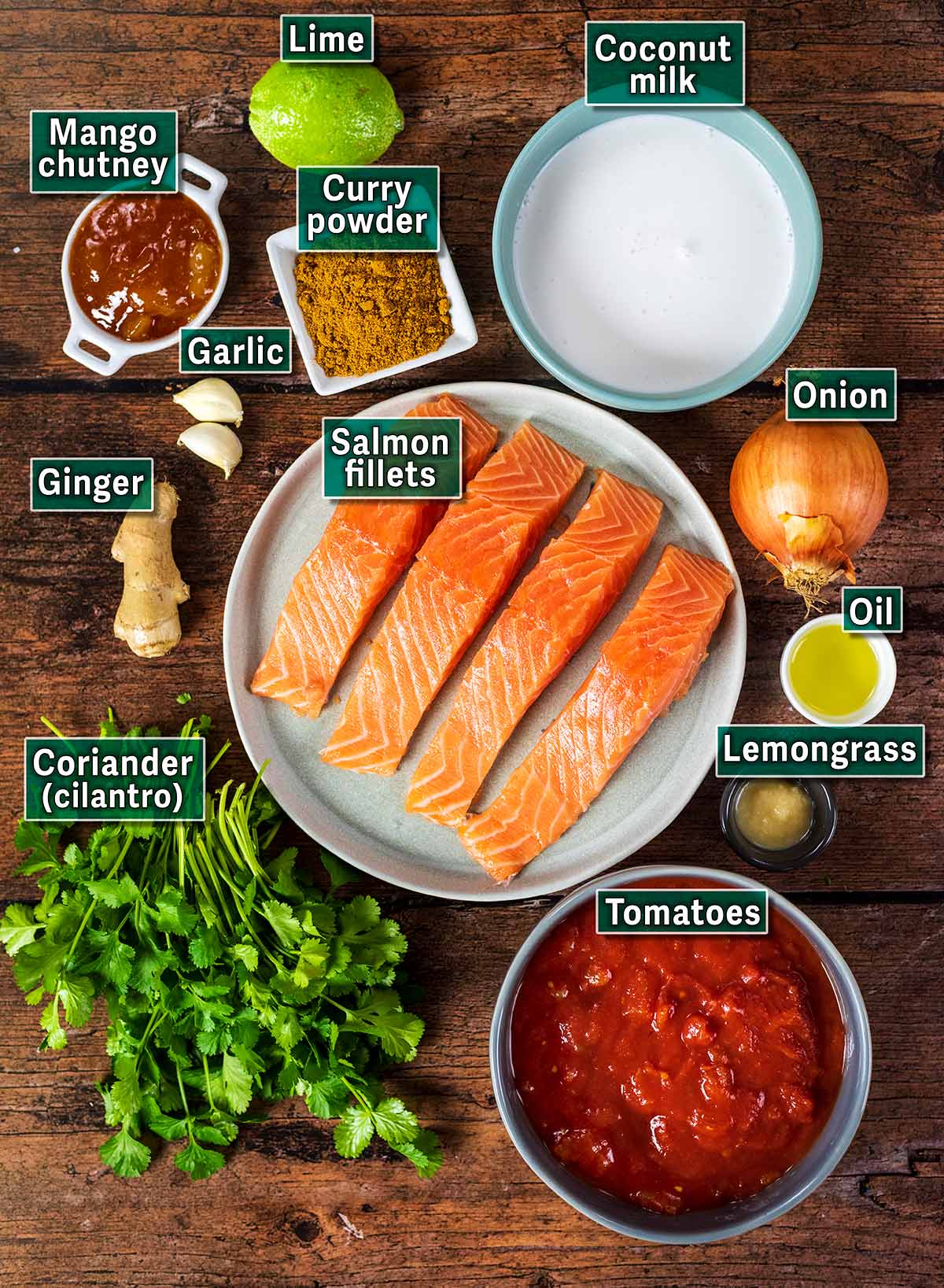 All the ingredients needed for this recipe with text overlay labels.