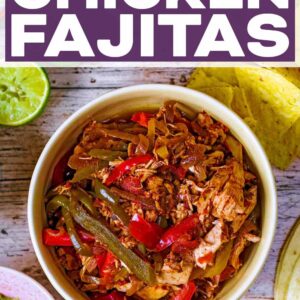 Slow cooker chicken fajitas with a text title overlay.