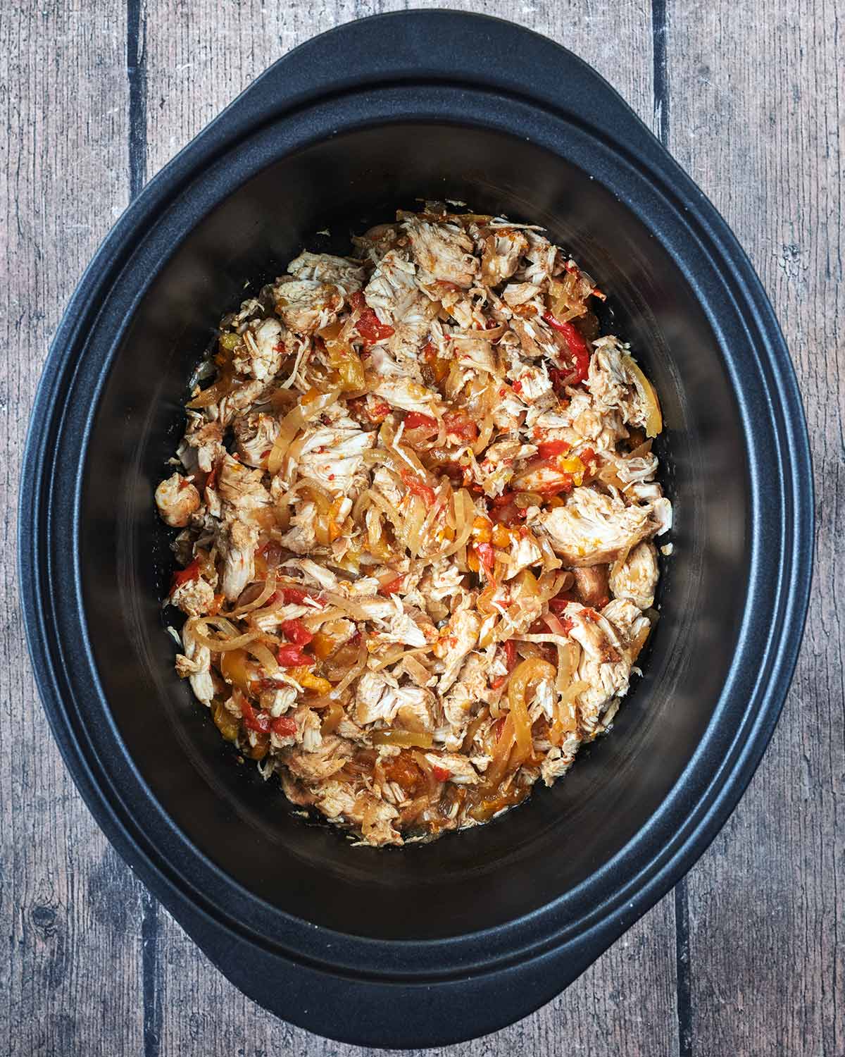 Everything mixed together in the slow cooker.