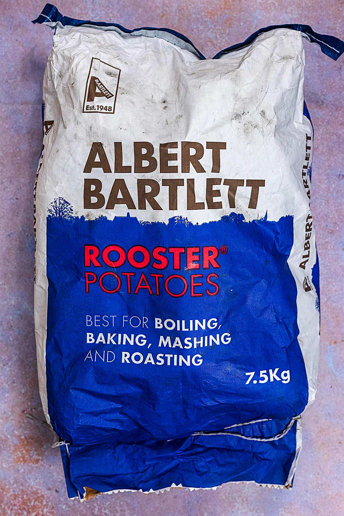 A 7.5 kilogram bag of Albert Bartlett potatoes.