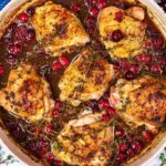 Cranberry Chicken in a large round baking dish.
