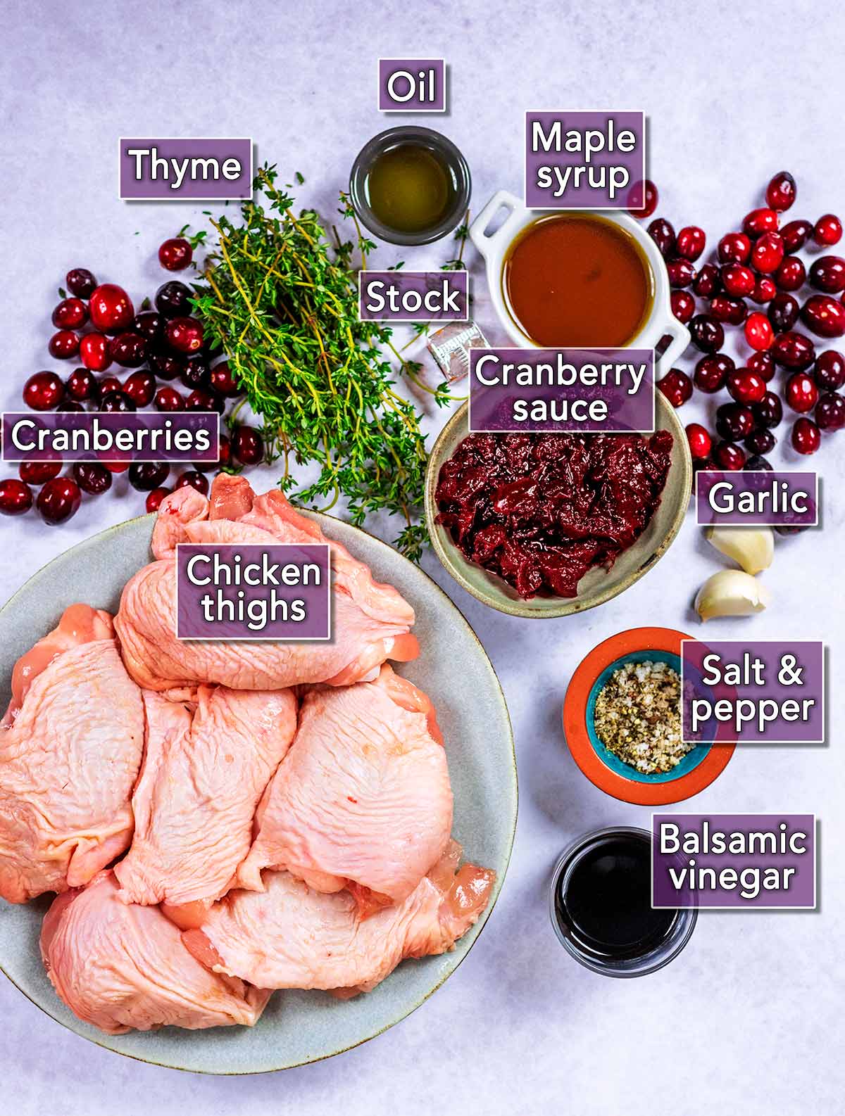 All the ingredients needed for this recipe laid out with text overlay labels.