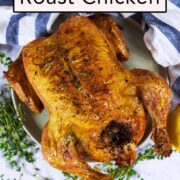 Lemon and thyme roast chicken with a text title overlay.