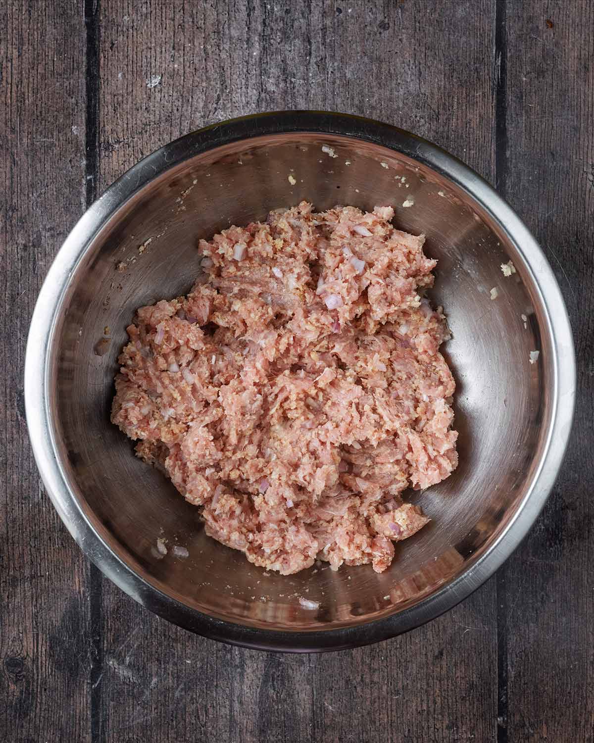 Everything mixed together in the bowl.