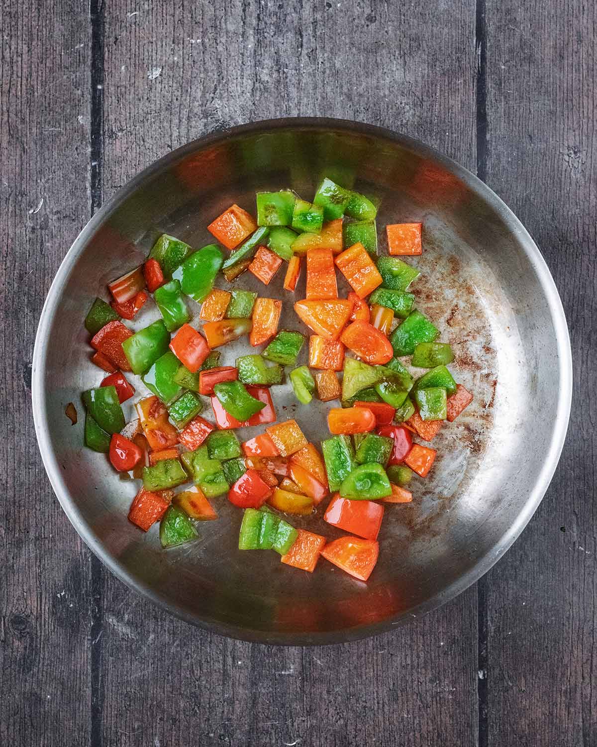The pepper cooked in the pan.