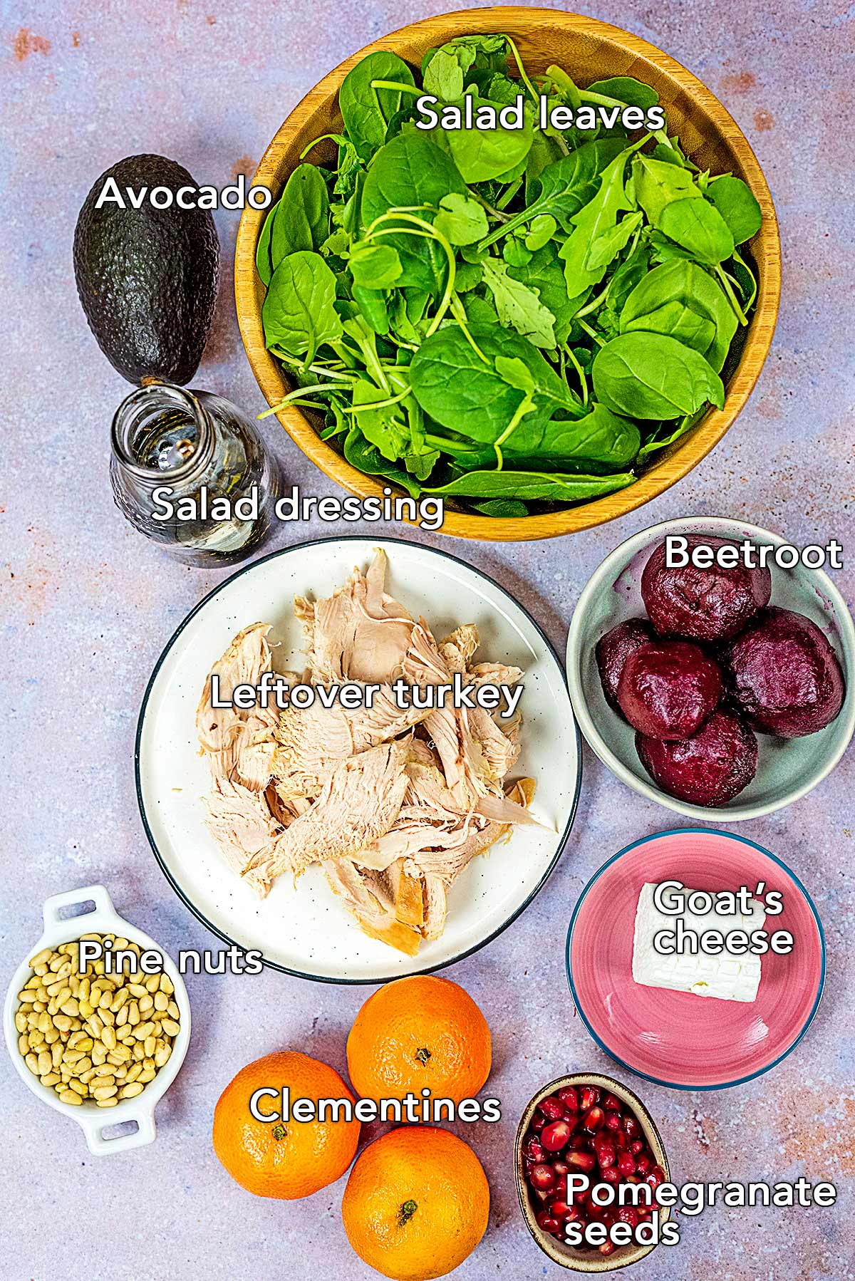 All the ingredients needed for this recipe laid out with text overlay labels.