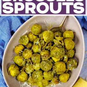 Slow Cooker Brussels Sprouts with a text title overlay.
