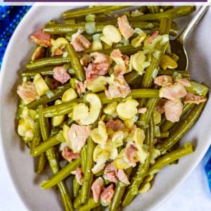 Slow Cooker Green Beans with a text title overlay.