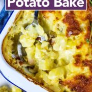 Easy cheese potato bake with a text title overlay.