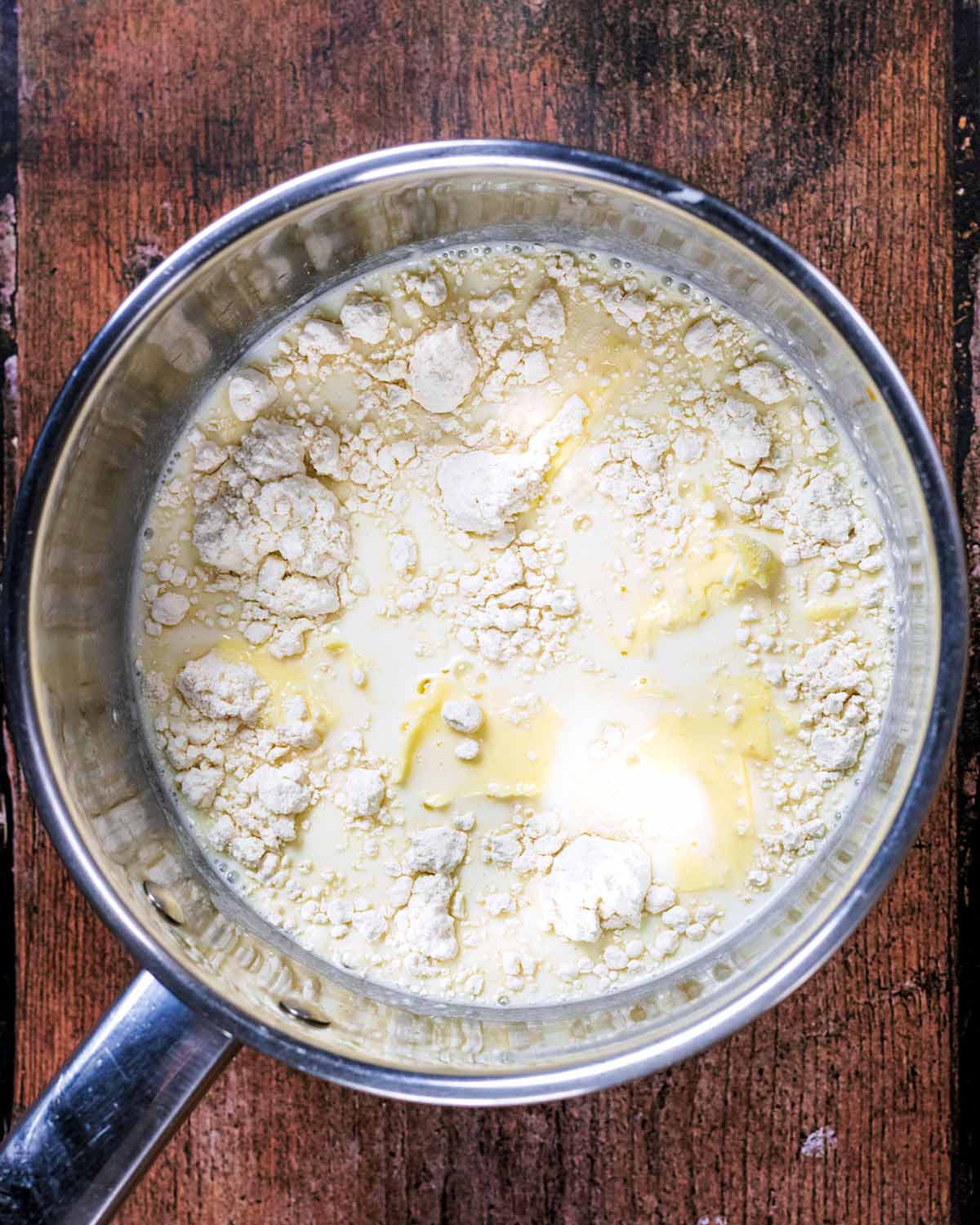 Flour, milk and butter in a saucepan.