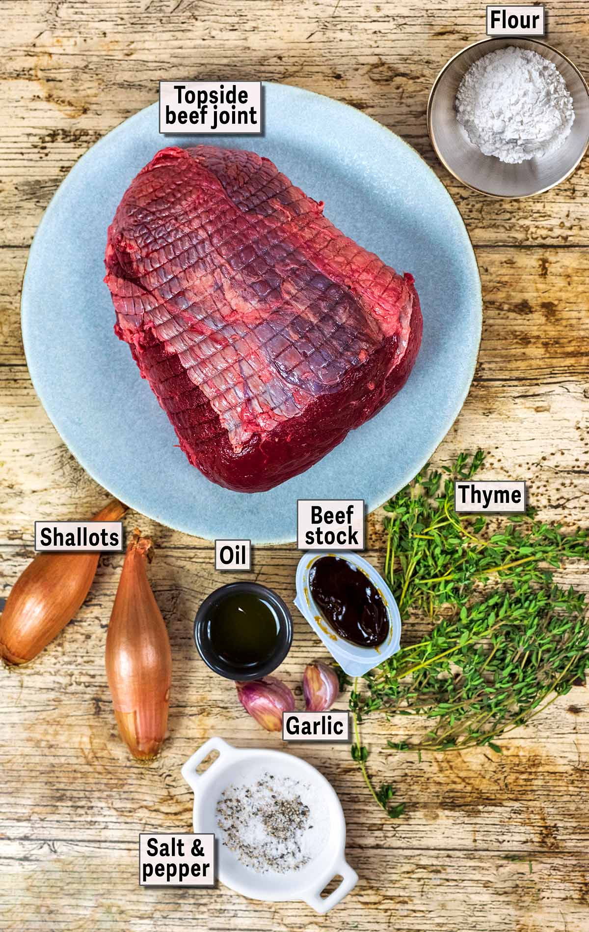 All the ingredients needed for this recipe laid out with text overlay labels.