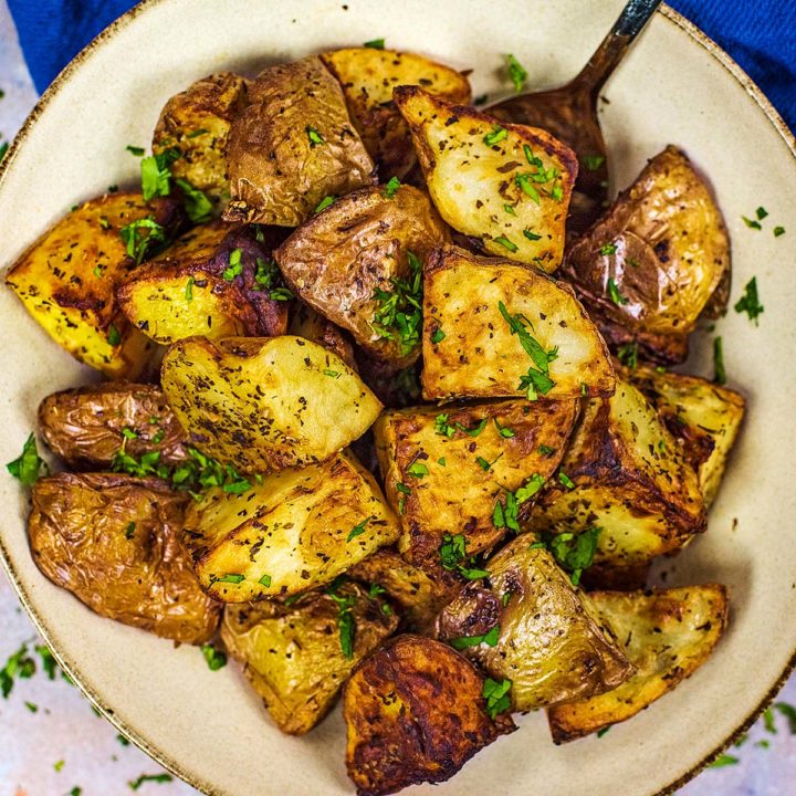 Air Fryer Roast Potatoes - Hungry Healthy Happy