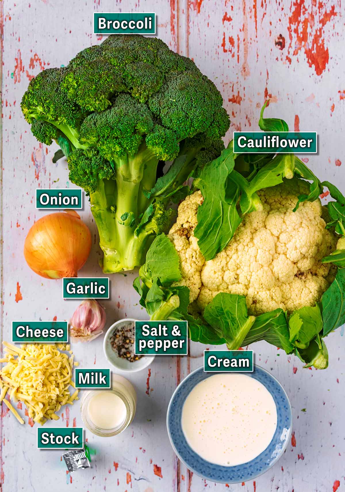 All the ingredients needed for this recipe laid out with text overlay labels.
