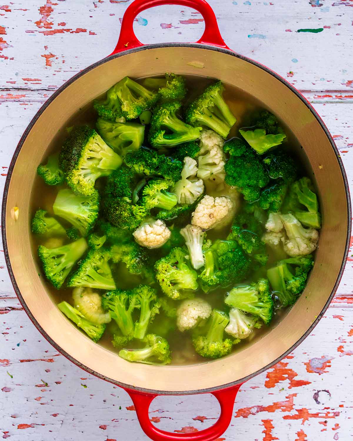 Stock added to the pan.