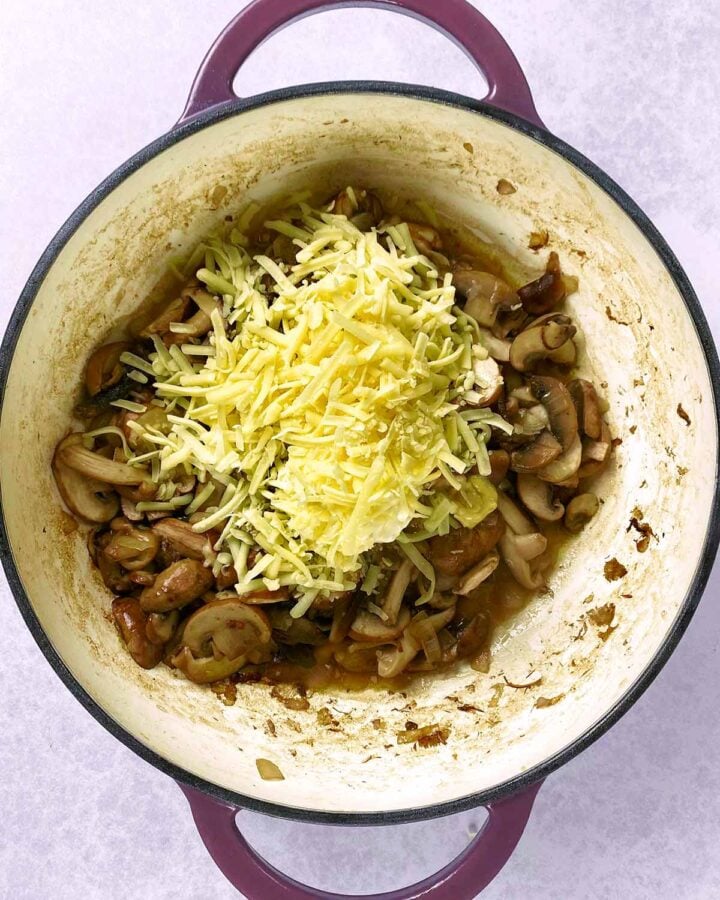 Remaining ingredients added to the cooked mushrooms.