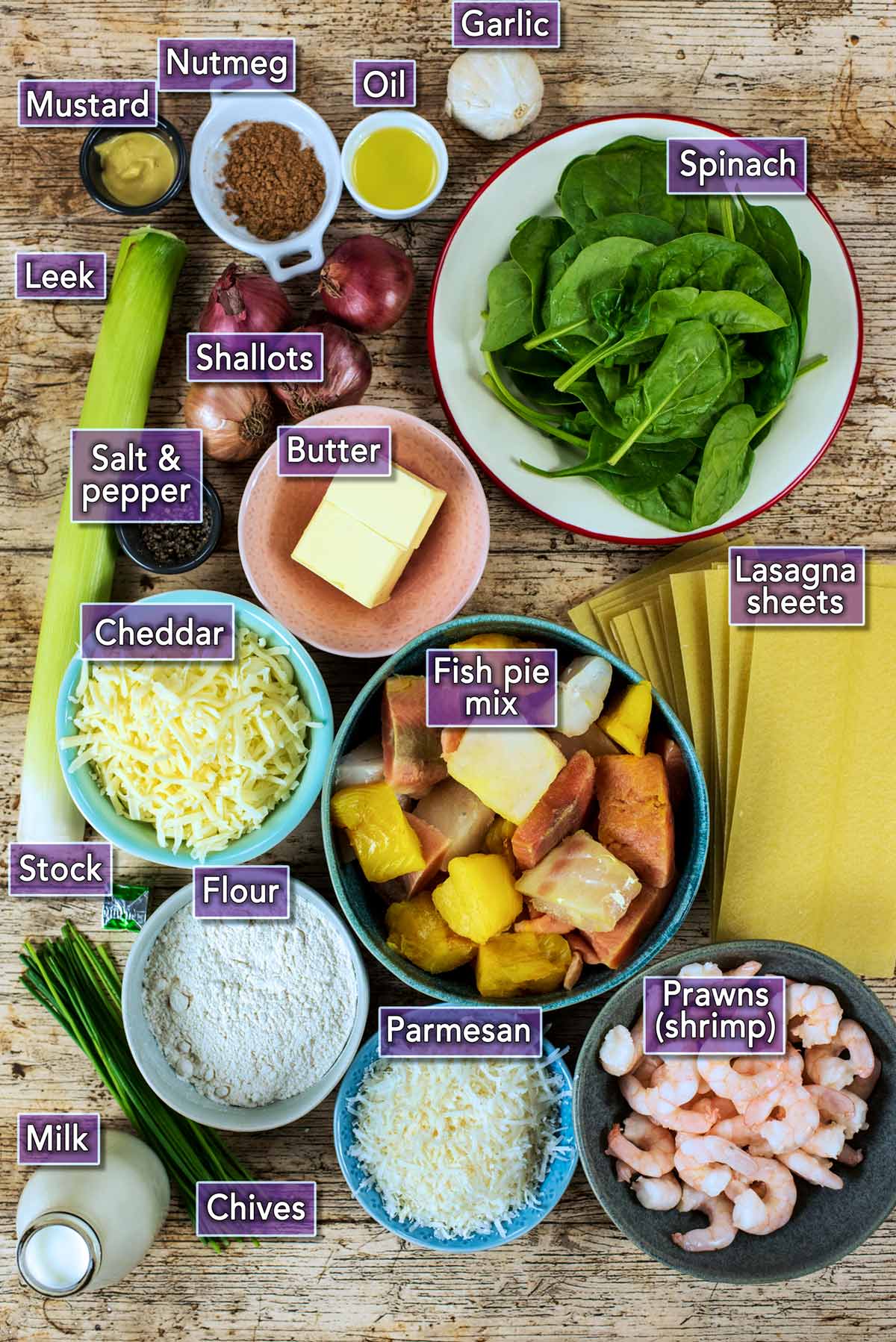 All the ingredients needs to make this recipe each with text overlay labels.