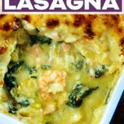 Seafood lasagna with a text title overlay.