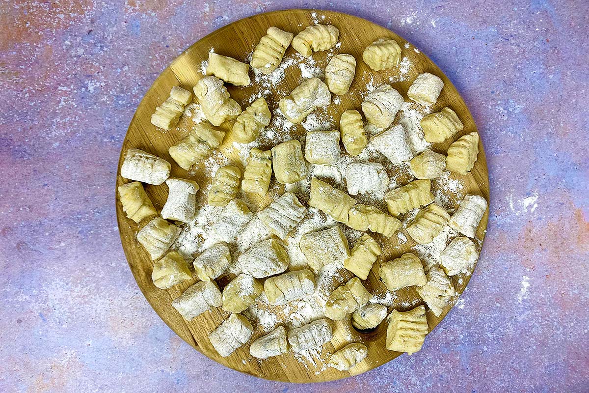 A board of patterned gnocchi.