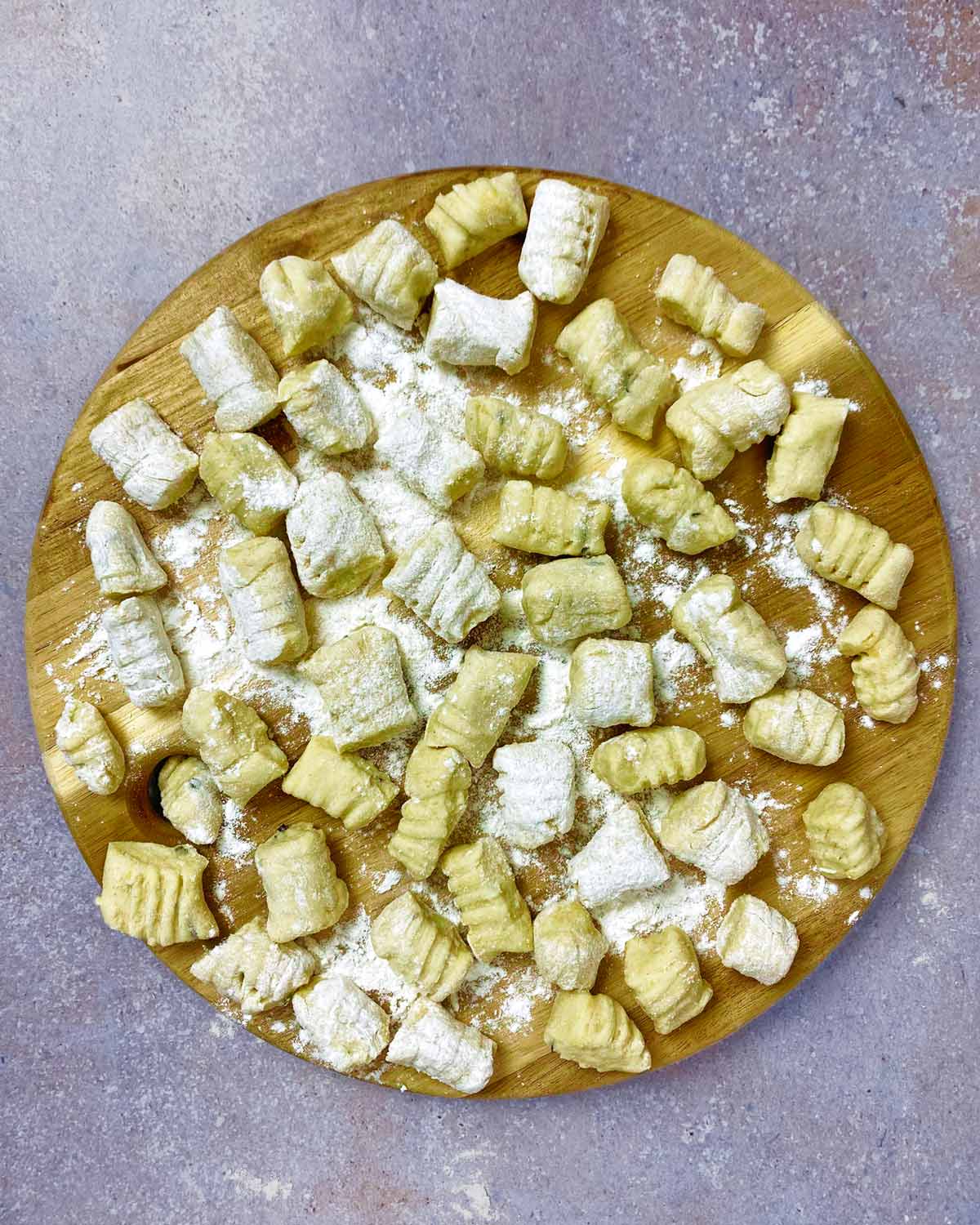 A board of patterned gnocchi.