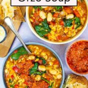 Orzo soup with a text title overlay.