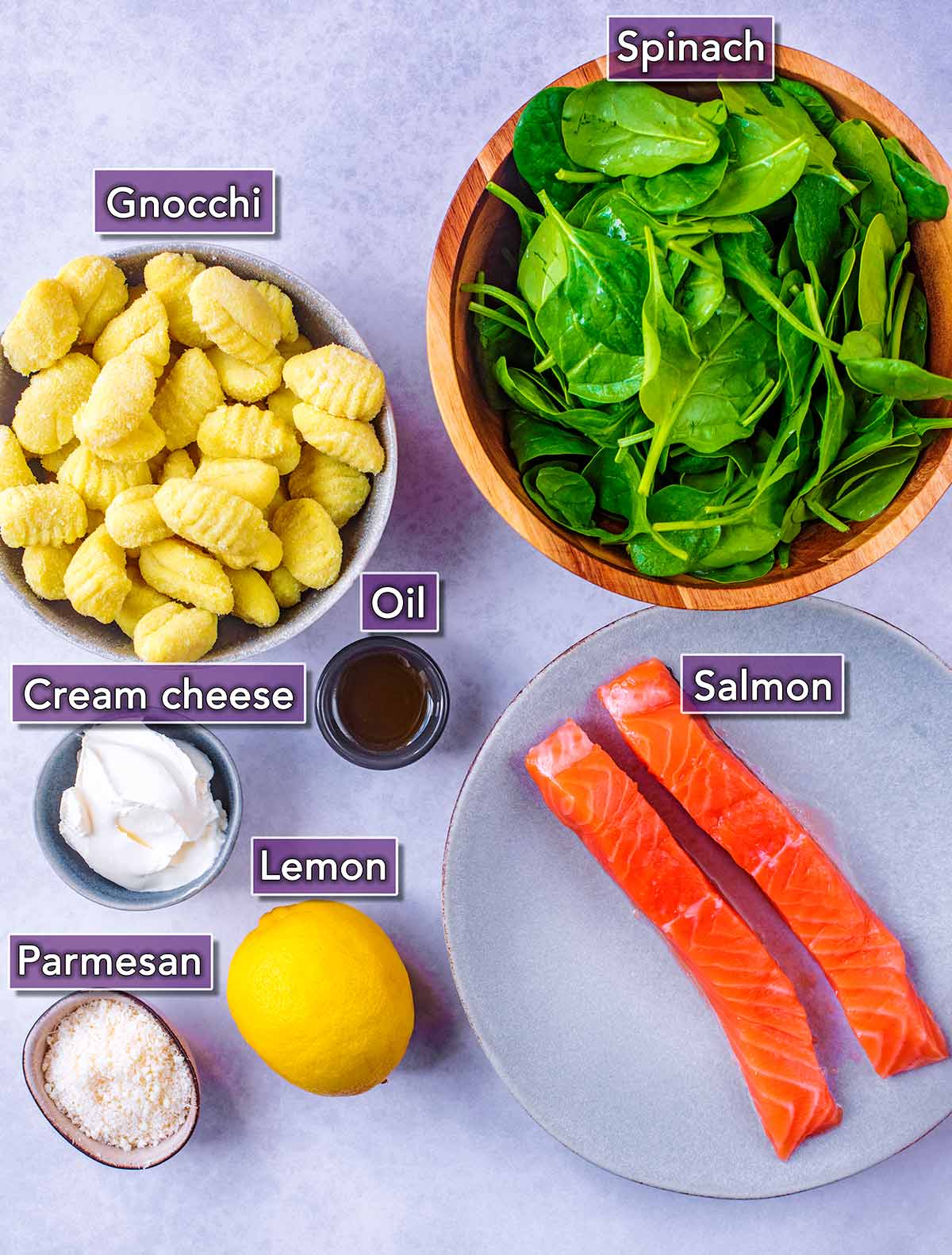 The ingredients needed for this recipe with text overlay labels.