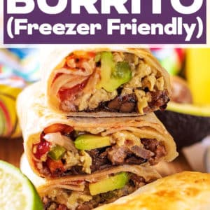 Breakfast Burrito with a text title overlay.