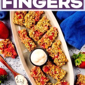 Oatmeal fingers with a text title overlay.