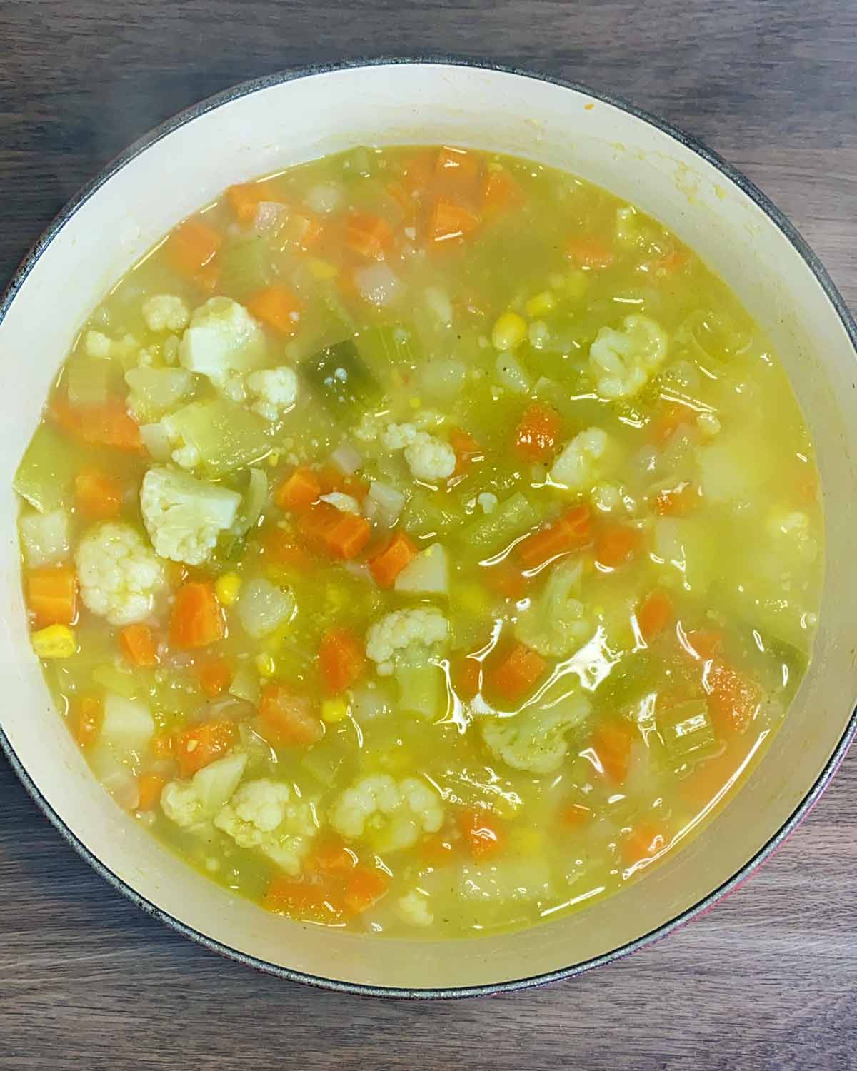 The vegetables cooked in the stock.