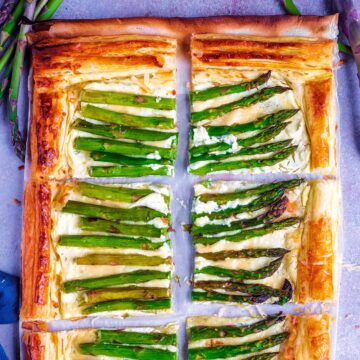 Easy Asparagus Tart cut into six portions.