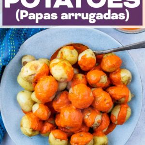 A plate of Canarian potatoes with a text title overlay.
